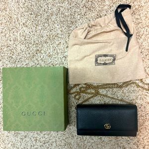 Authentic Gucci GG Marmont Leather Mini Chain Bag